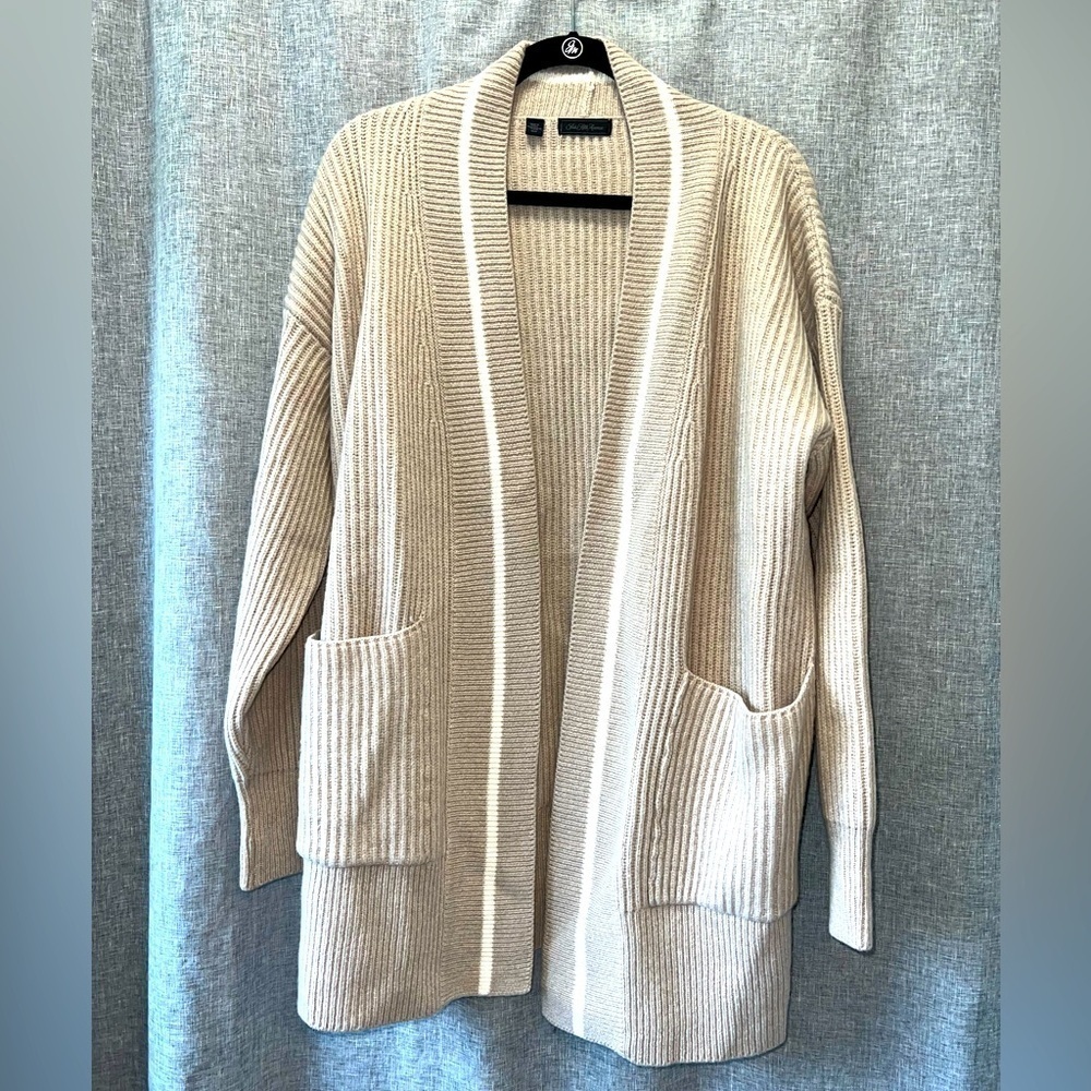 Saks Fifth Avenue Wool/Cashmere Open Front Cardigan Sweater | Beige Size Medium